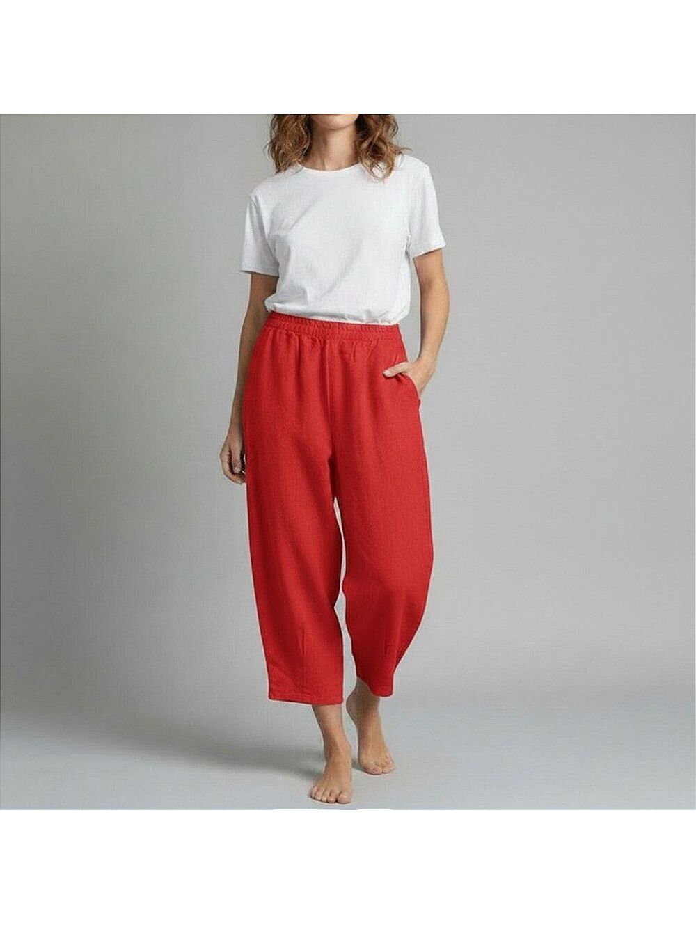 NWT B'Gauze Red Harem Crop Pants Size S/M Elastic Waist Casual Boho Chic